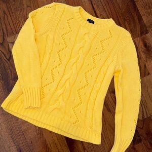 Talbots Petite Women's Yellow Cable Knit Crew Neck Sweater - med